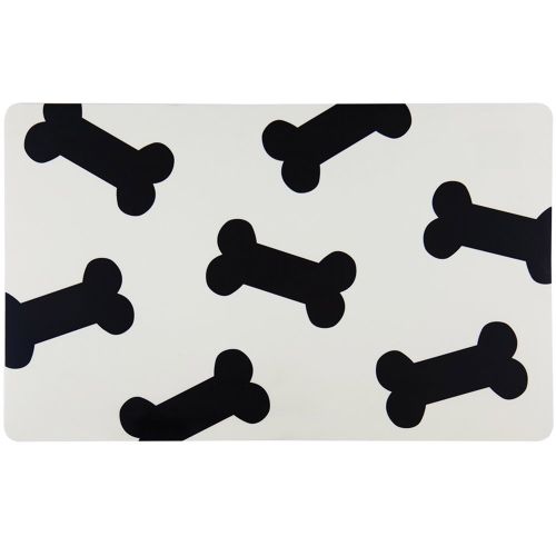 Pet Friendly Bowl Place Mat with Dog Bone Design, Black and White